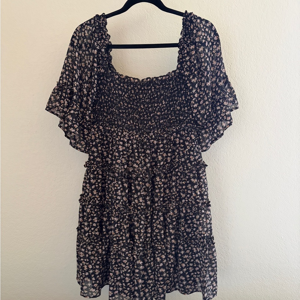 Storia Black Floral Dress with Ruffle Details